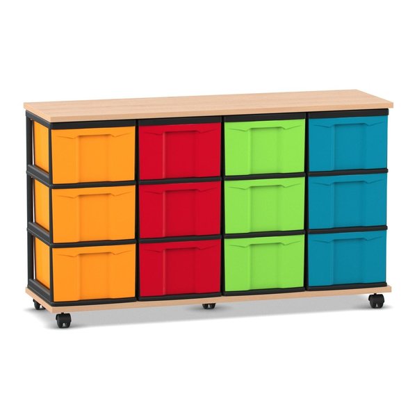 Flexeo® Fahrbares Containersystem mit Ablage und 12 großen Boxen
