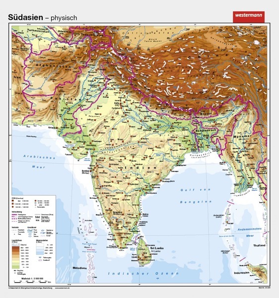 Wandkarte "Südasien" pysisch/politisch